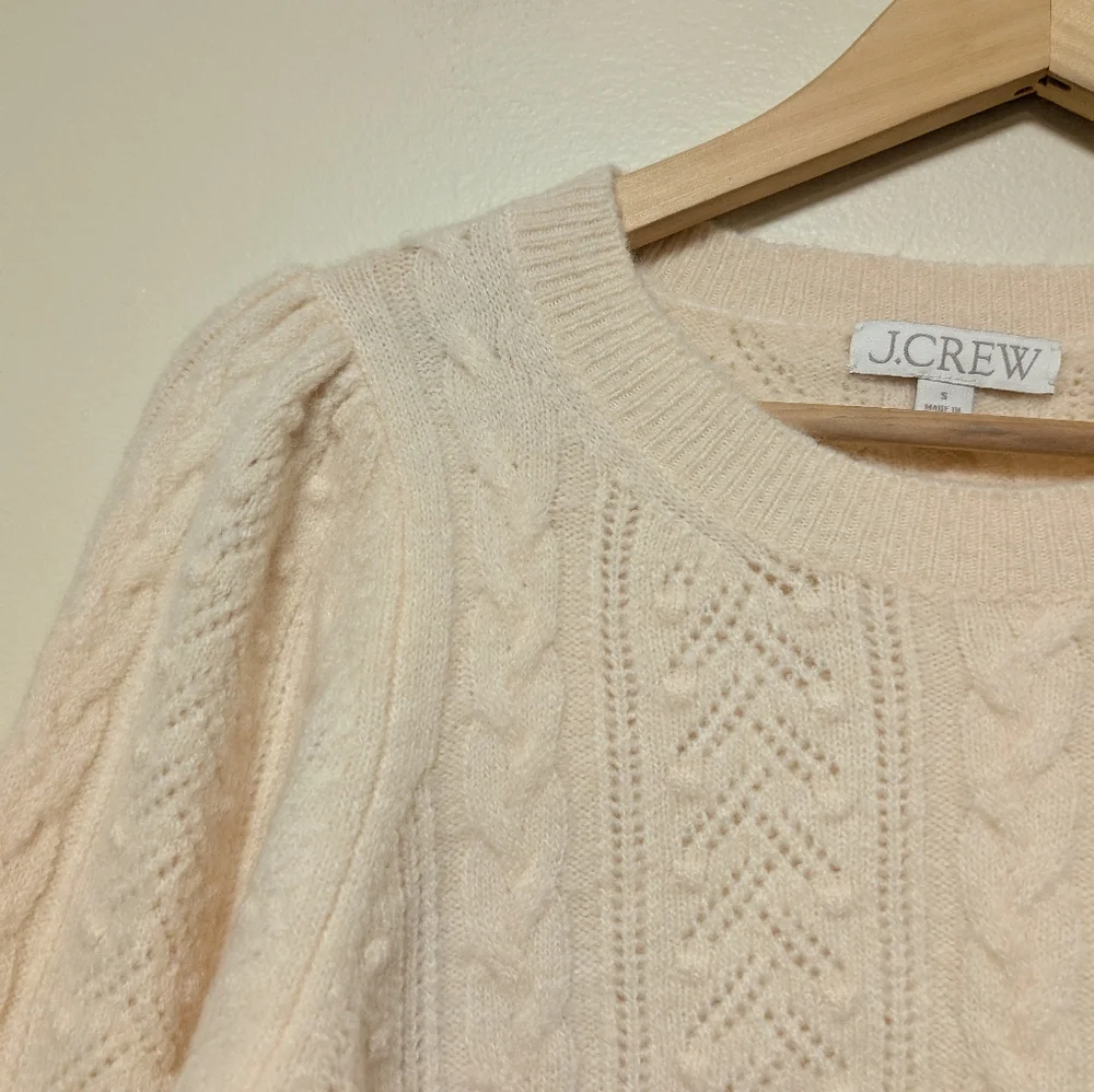 J.Crew Cream Cable Knit Puff Sleeve Sweater Small